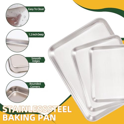 4-Piece Baking Sheet Set with Cooling Rack, Stainless Steel Cookie Sheets & Baking Pans Set, Non-Stick Cookie Trays for Oven Roasting & Food Prep, BPA-Free 10/12/16 Inch
