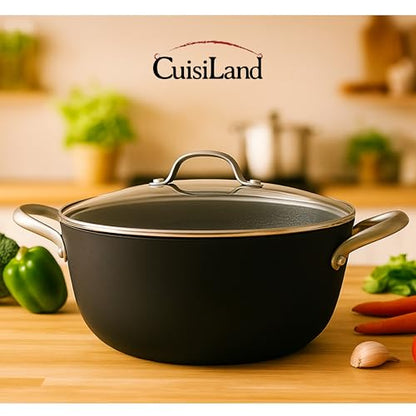 Cuisiland 4-Piece Honeycomb Cast Iron Cookware Set – 2.5QT/7.5'' Milk Pot, 10" Frying Pan, 10" Shallow Braising Pan & 5.5QT/10.5'' Casserole Pot, Non-Stick, Oven Safe, Classic Heat Retention