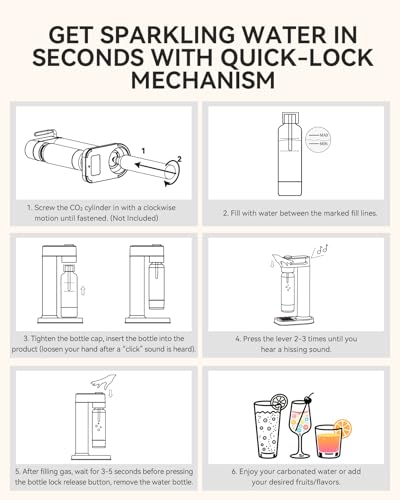 MOKKOM Sparkling Water Maker Soda Maker Soda Streaming Machine for Carbonating with 1L Carbonating Bottle, Compatible with Any Screw-in 60L CO2 Carbonator(NOT Included)