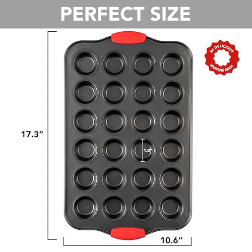Tiawudi Mini Muffin Pan, 24 Cavity Cupcake Pan, Nonstick Baking Pan, Heavy Duty Small Muffin Tin with Silicone Grip Handles