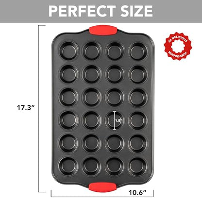 Tiawudi Mini Muffin Pan, 24 Cavity Cupcake Pan, Nonstick Baking Pan, Heavy Duty Small Muffin Tin with Silicone Grip Handles