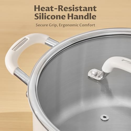 8 Quart Nonstick Stock Pot with Lid, BEZIA Fully-Clad 3-Ply Stainless Steel Pots, Induction Soup Pot with Lid, Kitchen Cooking Pots with Silicone Handle, for All Cooktops, Free of PTFE/PFOA/PFOS