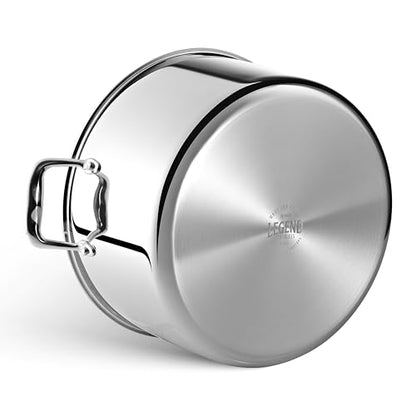 LEGEND COOKWARE 5-Ply Stainless Steel 12-Quart Stock Pot with Lid - Induction Compatible, Oven Safe 800°F - Non-Toxic, No Coatings - Even Heating, Won't Warp - Built to Last Generations
