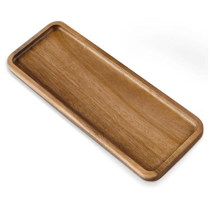WILLKOMMEN Small Wood Tray – Solid Acacia Serving Platter Vanity Tray, Mini Wooden Decorative Tray for Bathroom Counter, Toilet, Coffee Table, Kitchen, Jewelry & Perfume (Rectangle)