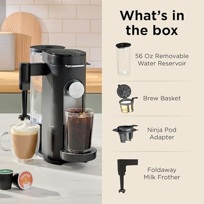 Ninja Coffee Maker, Single Serve, Brew with Coffee Pods and Grounds, Compatible with K-Cup Pods, 4 Styles, up to 24 Ounces Cup Sizes and 56 Ounces Removable Reservoir, Black, PB051