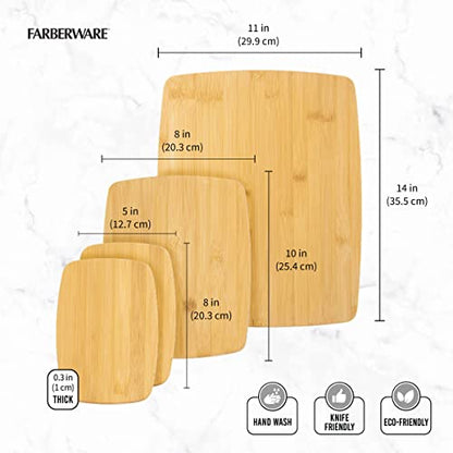 Farberware 4-Piece Reversible Bamboo Cutting And Charcuterie Board Set, Assorted Size