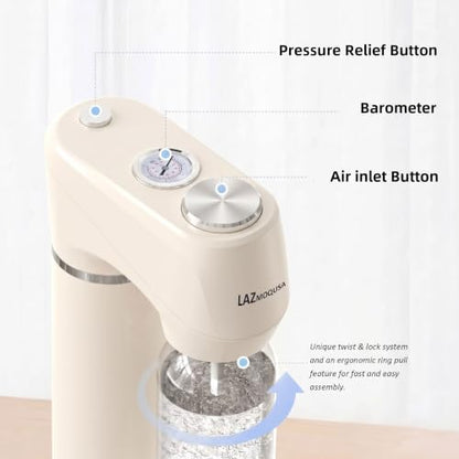 LAZMOQUSA Sparkling Water & Soda Maker with 2 BPA-Free Carbonating Bottles (1L + 0.5L), Home Carbonated Seltzer Machine (60L CO2 Cylinder Not Included), White