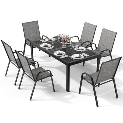 PATIOPIA 7PCS Patio Dining Set, Steel Table & 6 Textilene Chairs, Charcoal