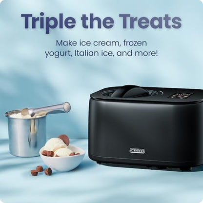 Iceman by Chefman Ice Cream Maker, No Pre-Freezing with Built-In Compressor, Makes Ice Cream, Froyo, Sorbet, Sherbet, Italian Ice, Frozen Yogurt, Digital Display w/ 3 Presets, 2 Pint Inserts Included