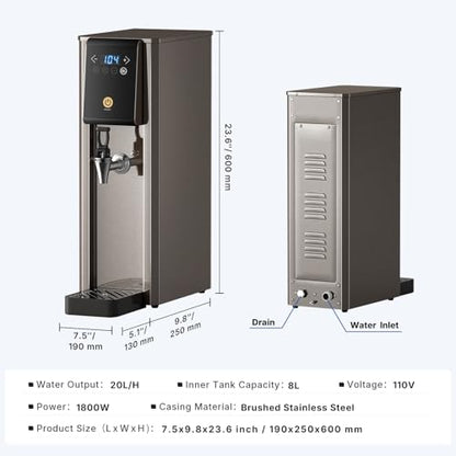 Bleou 1800W Commercial Countertop Hot Water Dispenser, 20L/H Rapid Heating