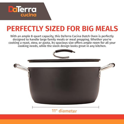 DaTerra Cucina – 8 Qt Nonstick Ceramic Dutch Oven with Lid – Large Oven Safe Stock Pot, Induction Compatible, Lightweight, Lead & PFOA Free, Volcanic Black, Durable Nonstick Cookware – Made in Italy