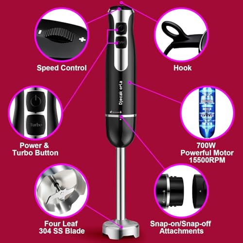 Djecak Orla Upgraded 700W Immersion Hand Blender, Black