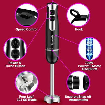 Djecak Orla Upgraded 700W Immersion Hand Blender, Black