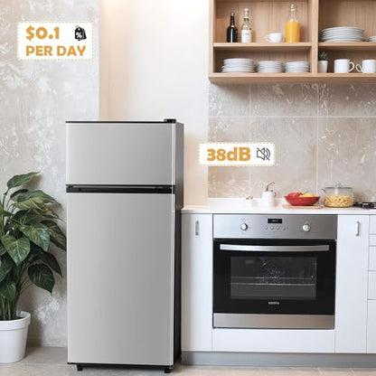 Manastin 4.5 Cu.Ft Mini Fridge with Freezer, 2-Door Small Refrigerator with 7-Level Adjustable Thermostat, Quiet Compact Fridge for Bedroom, Apartment, Dorm, Office 1-piece