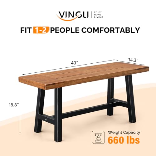 VINGLI Outdoor Bench with Metal Legs Rustic, Wood Dining Bench Indoor Outdoor Porch Benches for Yard Garden Dining (40in)