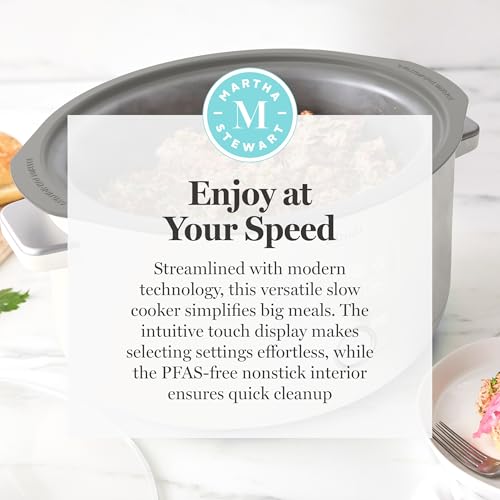 Martha Stewart 8 Quart Slow Cooker, Ceramic Nonstick Crock, Linen Cream