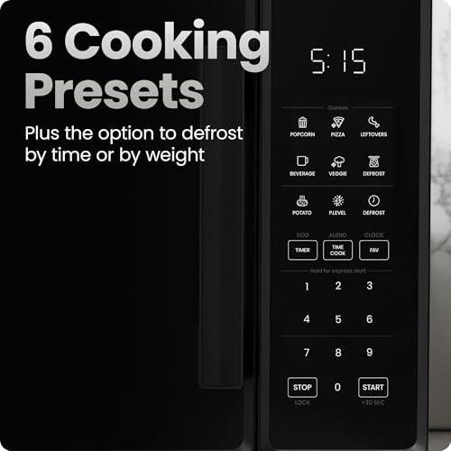 Chefman Countertop Microwave Oven 1.1 Cu. Ft., 1000 Watts with 10 Power Levels, 6 Cooking Presets with One-Touch Express Cook, Eco Mode, Child Safety Lock, & Mute Button - Black