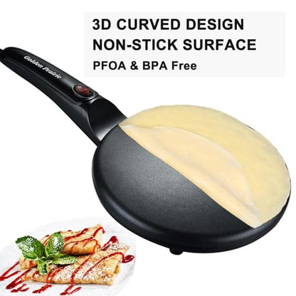 Electric Crepe Maker, 8" Crepe Pan Nonstick with Batter Spreader & Dipping Tray, 800W Quick Heat-Up & Auto Temperature Control for Perfect Pancakes, PFOA & BPA Free, Easy Clean Portable Griddle