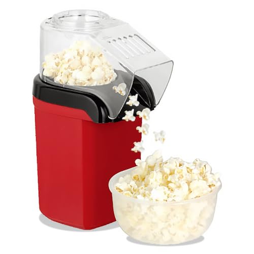 Mminijoy Hot Air Popcorn Maker Popcorn Machine Popcorn Popper, Small Oil-Free Electric Air Popper with Measuring Scoop, 3-Min Fast Popping for Home Movie Nights & Snacks