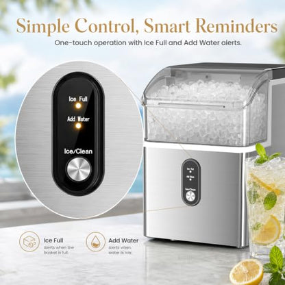 Kismile Nugget Ice Makers Countertop,35Lbs/24H,Portable Sonic Ice Machine with Self-Cleaning,One-Click Operation for Home/Office(Stainless Steels Silver)