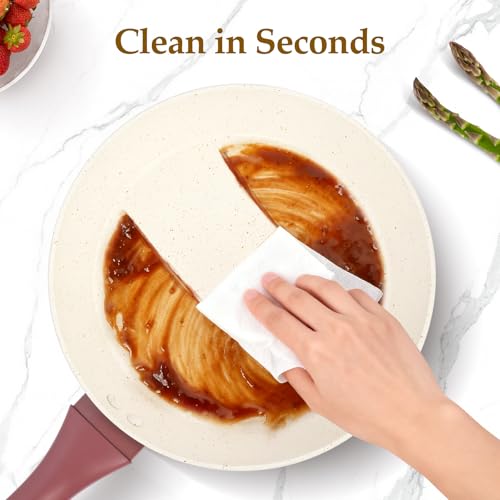M MELENTA Pots and Pans Set Non Stick, 11-Piece Nonstick Induction Cookware Set, Non-Toxic Kitchen Cooking Set with Frying Pans, Saucepan, Stock Pot, PFOA Free, Red Brown