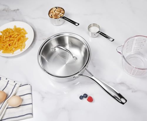 KEAWELL K3 Premium 2-Quart Tri-Ply Stainless Steel Saucepan with Lid, Induction & Oven Safe up to 600°F, Even Heating, Professional Cookware for All Stovetops (2-Qt)