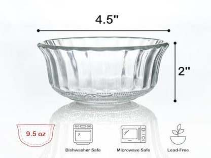 HillSpring Small Glass Bowls for Dessert, Snack, Fruit, or Nuts, 4.5" Textured Bowls Set for Kitchen Prep, 9.5 ounce Capacity Dip Bowls, Portion Control Bowls, Set of 6 (6)
