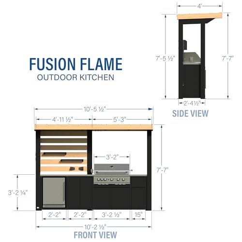 Backyard Discovery Fusion Flame Galvanized Steel Covered Outdoor Kitchen with 5-Burner Stainless, Grill, Refrigerator, Countertop, Storage, and, Roof for All-Season Outdoor Cooking, electric