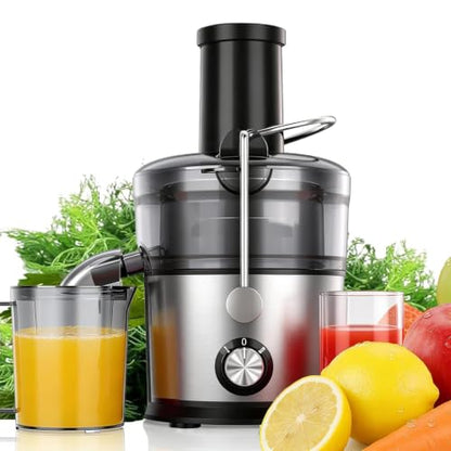 Juicer Machines, 1200W Centrifugal Juicer Extractor with 3" Feed Chute, Dual Speeds, Heavy Duty Full Copper Motor, 35oz Large Juice Jug, Stainless Steel, Silver