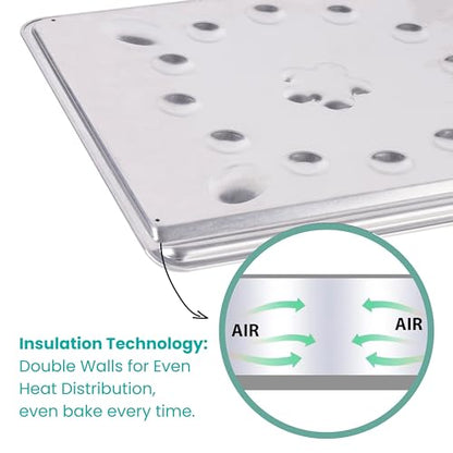 Baker's Secret Pure Aluminum Insulated 16" Cookie Sheet Commercial Grade, 100% Recycled Alu Cookie Sheet Extra Thick - The Natural Aluminum Collection