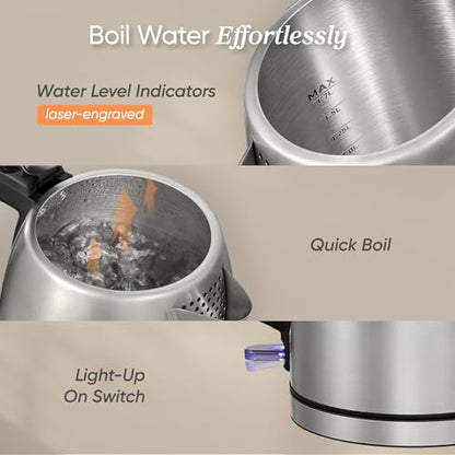 Cosori Electric Kettle, Plastic-Free Interior, Easy to Clean, Automatic Shut Off & Boil-Dry Protection, Stainless Steel Tea Kettle, Hot Water Boiler & Heater, 1.7L, 1500W