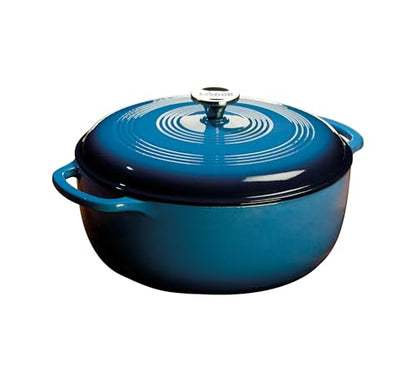 Lodge Essential Enamel Cast Iron Dutch Oven with Lid 7.5 Quart - Oven-Safe Enamel Cookware up to 500° F - Heat-Retaining Braising & Roasting Pot - Non-Toxic Cookware - Carribean Blue