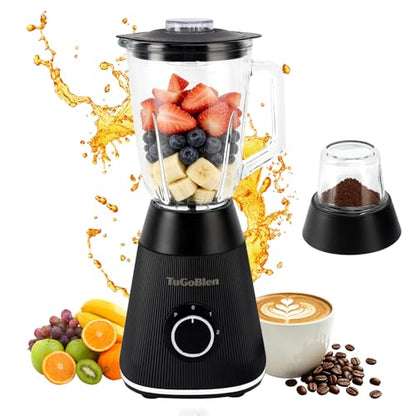 TuGoBlen Countertop Blender 51oz Glass Blending Jar,6.7oz Glass Grinding Cup,for Smoothies, Milkshakes,Baby food,Jam,Crushed Ice, Spices,Nuts,Coffee Beans,Works Well at Home,Office,Party and Festival
