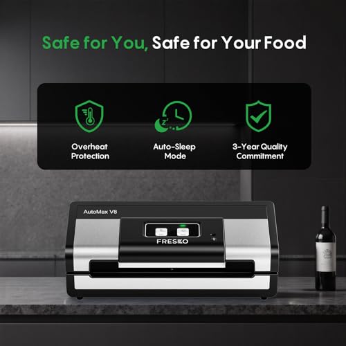 FRESKO Automatic Vacuum Sealer for Food, Hands-Free Operation, Seal 50 Bags in 20 min – Ideal for Meal Prep & Bulk Food Storage, Powerful Suction, Built-in Cutter & 2 Roll Bags