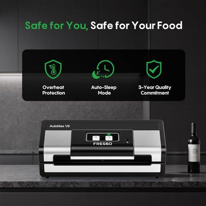 FRESKO Automatic Vacuum Sealer for Food, Hands-Free Operation, Seal 50 Bags in 20 min – Ideal for Meal Prep & Bulk Food Storage, Powerful Suction, Built-in Cutter & 2 Roll Bags