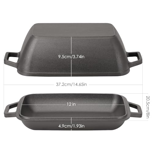 Flavehc Oval Cast Iron Dutch Oven for Bread Baking 12x8 Inch Pre-Seasoned Bread Pan with Lid 6QT Cast Iron Bread Dutch Oven for Sourdough