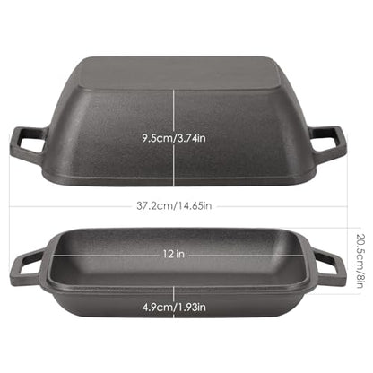 Flavehc Oval Cast Iron Dutch Oven for Bread Baking 12x8 Inch Pre-Seasoned Bread Pan with Lid 6QT Cast Iron Bread Dutch Oven for Sourdough