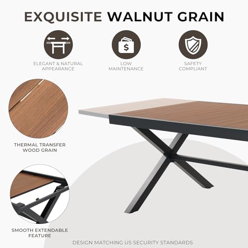 Grand patio 11-Piece Outdoor Dining Set, 10 Extra-Wide Folding Chairs & 1 Rectangle Expandable Table for 6-8 Person, Sling Mesh Patio Chairs with Wood Grain Table for Yard, Poolside, Deck, Gray