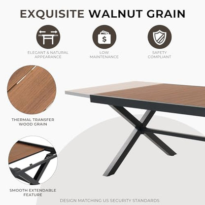 Grand patio 11-Piece Outdoor Dining Set, 10 Extra-Wide Folding Chairs & 1 Rectangle Expandable Table for 6-8 Person, Sling Mesh Patio Chairs with Wood Grain Table for Yard, Poolside, Deck, Gray