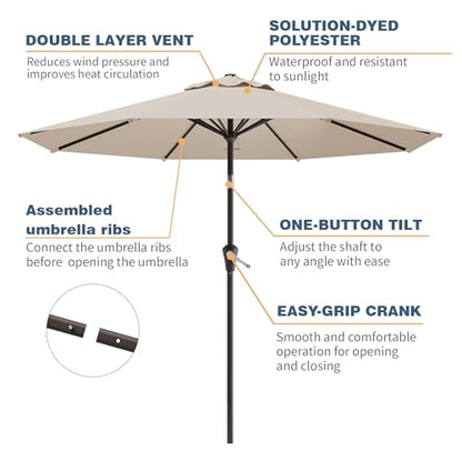 Tobeos 10FT Patio Umbrella, Outdoor Umbrella with Push Button Tilt and Crank, 8 Sturdy Ribs, UV Protection & Waterproof Market Umbrella for Pool, Backyard, Beach,Deck (Beige)