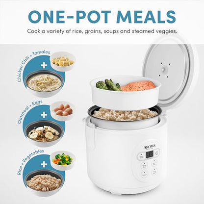 Aroma Housewares 8-Cup (Cooked) (4-Cup UNCOOKED) Digital Rice Cooker and Food Steamer (ARC-914D),White