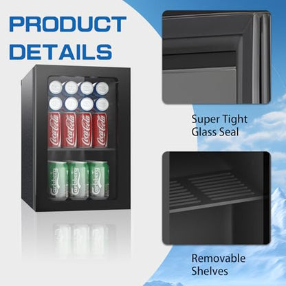Erivess Compact Freestanding Beverage Refrigerator, 24 Can/0.9 Cubic Feet Mini Fridge with Acrylic Front Door for Soda, Beer or Wine, Under Counter Small Refrigerator with Adjustable Shelves for Home