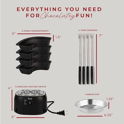 Kusini 2 in 1 Electric Fondue Set & Smores Maker Tabletop Indoor Kit with Removable Trays & 4 Skewers – Smores Station Chocolate Melting Pot - Unique Couple Gift Set Idea, Date & Movie Night Supplies