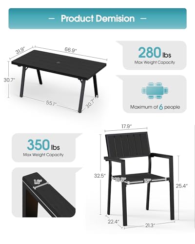 Aluminum Outdoor Dining Set of 10, Patio Table and Stackable Chairs, Black
