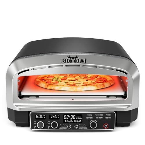 BIG HORN 14-Inch Indoor Pizza Oven, 850°F High-Heat Electric Countertop Pizza Oven for Restaurant-Style Artisan Pizza with Pizza Stone and Pizza Peel, PID Precision Temperature Control