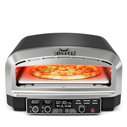 BIG HORN 14-Inch Indoor Pizza Oven, 850°F High-Heat Electric Countertop Pizza Oven for Restaurant-Style Artisan Pizza with Pizza Stone and Pizza Peel, PID Precision Temperature Control