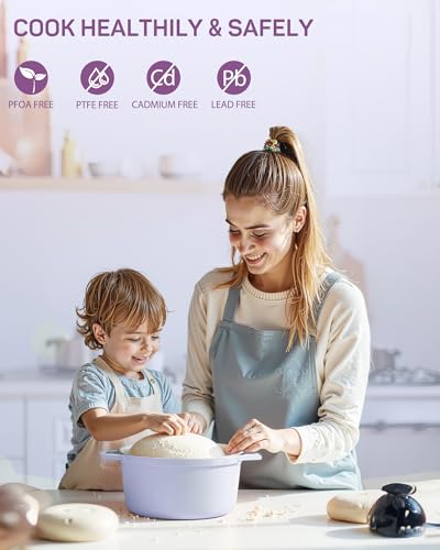 Ciwete Enameled Cast Iron Dutch Oven – 4.4 Quart Pot with Lid & Potholders – Heavy-Duty Cookware for Bread Baking, Braising, Stews & Roasting – Oven & Stovetop Safe up to 500°F – Purple