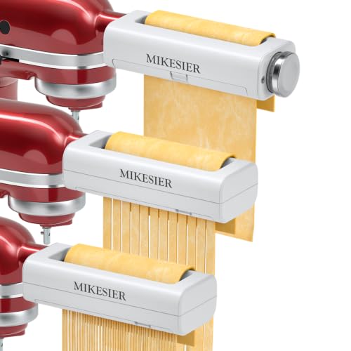 3 Pieces Pasta Maker Attachment for Kitchenaid Stand Mixers, Noodle Maker 3 PCs Set of Pasta Roller Fettuccine Cutter Spaghetti Cutter, Pasta Attachments Accessories with Cleaning Brush