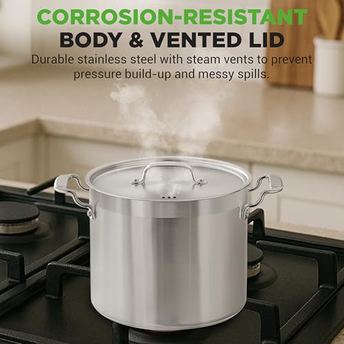 NutriChef 12-Quart Stainless Steel Stockpot with Stainless Steel Lid - 18/8 Food Grade Heavy Duty Large Stock Pot for Stew & Soup, Works w/Induction
