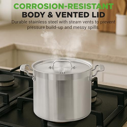 NutriChef 12-Quart Stainless Steel Stockpot with Stainless Steel Lid - 18/8 Food Grade Heavy Duty Large Stock Pot for Stew & Soup, Works w/Induction